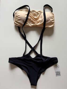 Prey X Swim Beige and Black Strappy Bikini